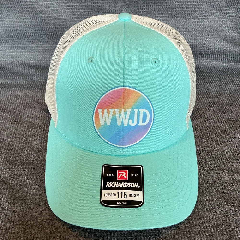 Richardson 112 - “What Would Jesus Do” - Turquoise SnapBack Mesh Adjustable Hat